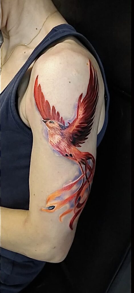 Ilustrace. Freehand tetování barevné. Phoenix